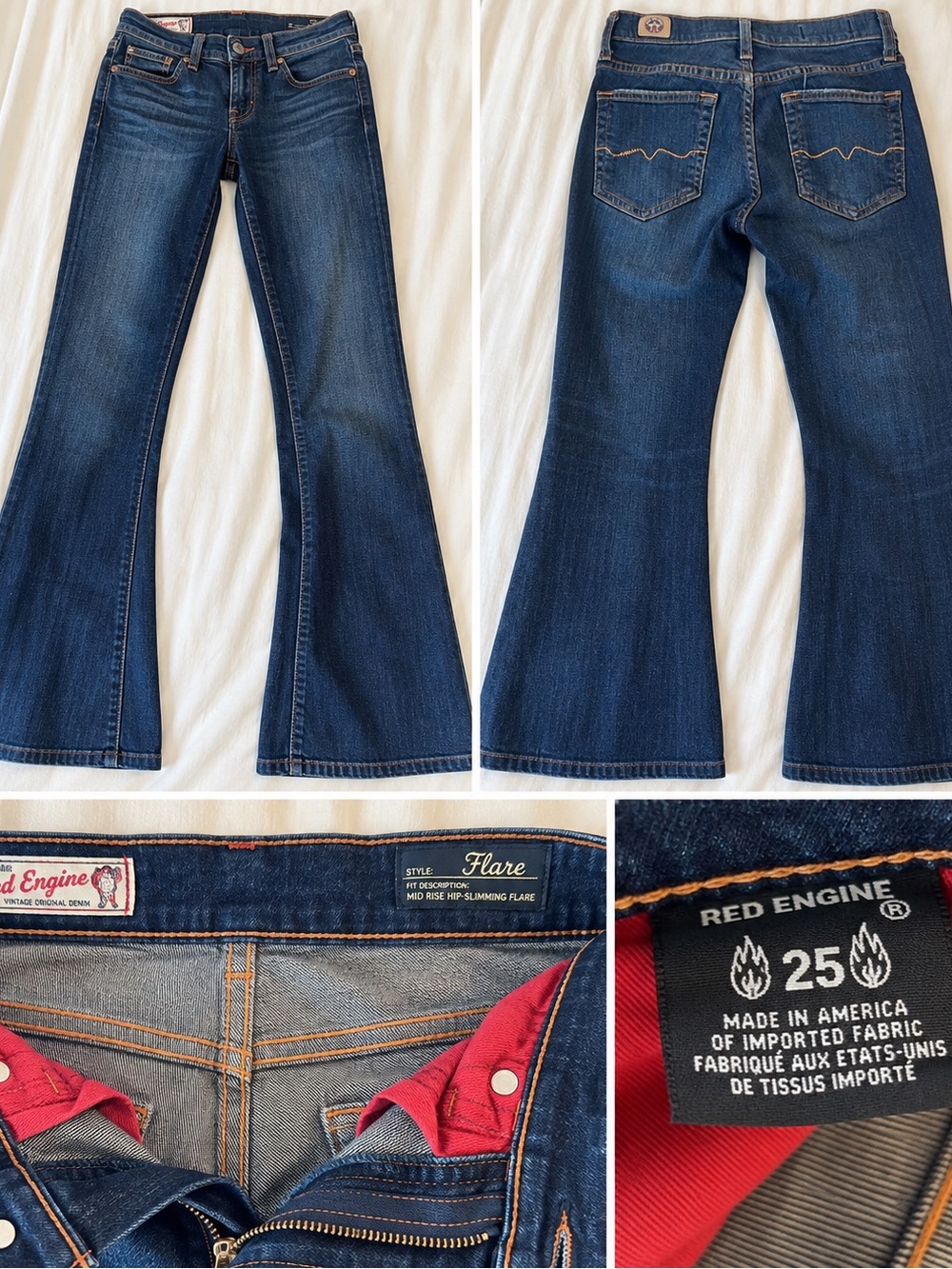 Red Engine Size 25 Mid Rise Slim Flare Jeans Dark Wash Y2K